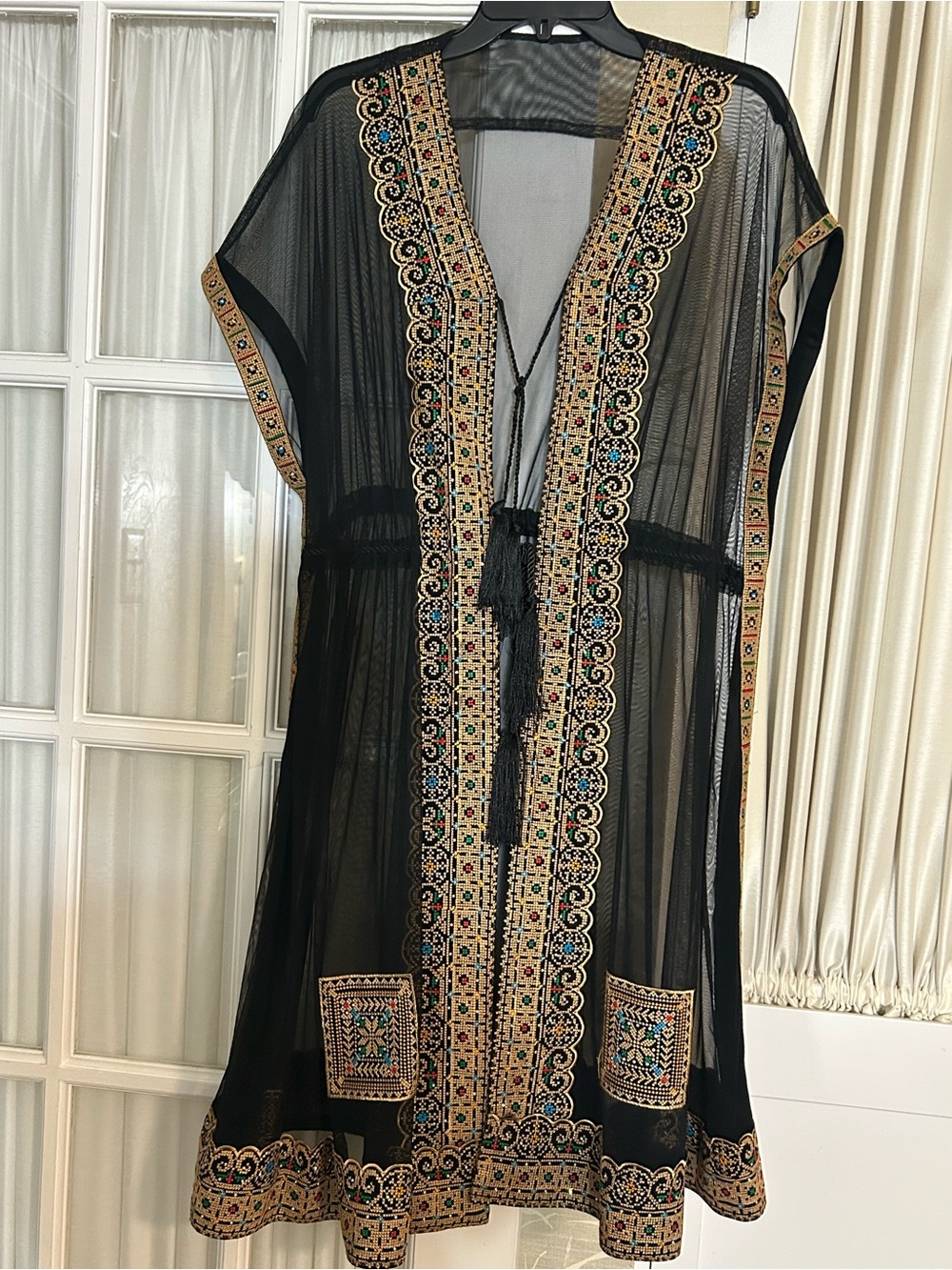 Embroidered Sheer Black Tunic Cover-Up